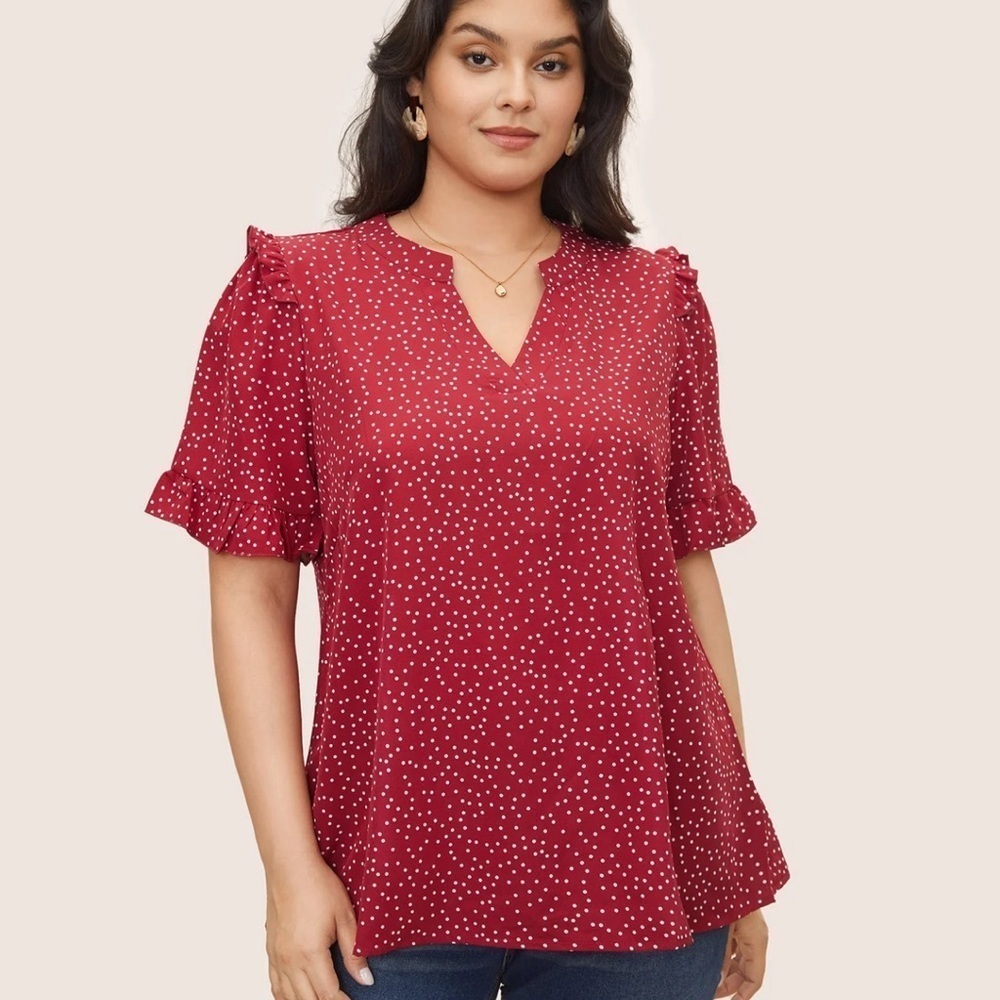 BloomChic Polka Dot V Neck Ruffle Trim Blouse XL us 14